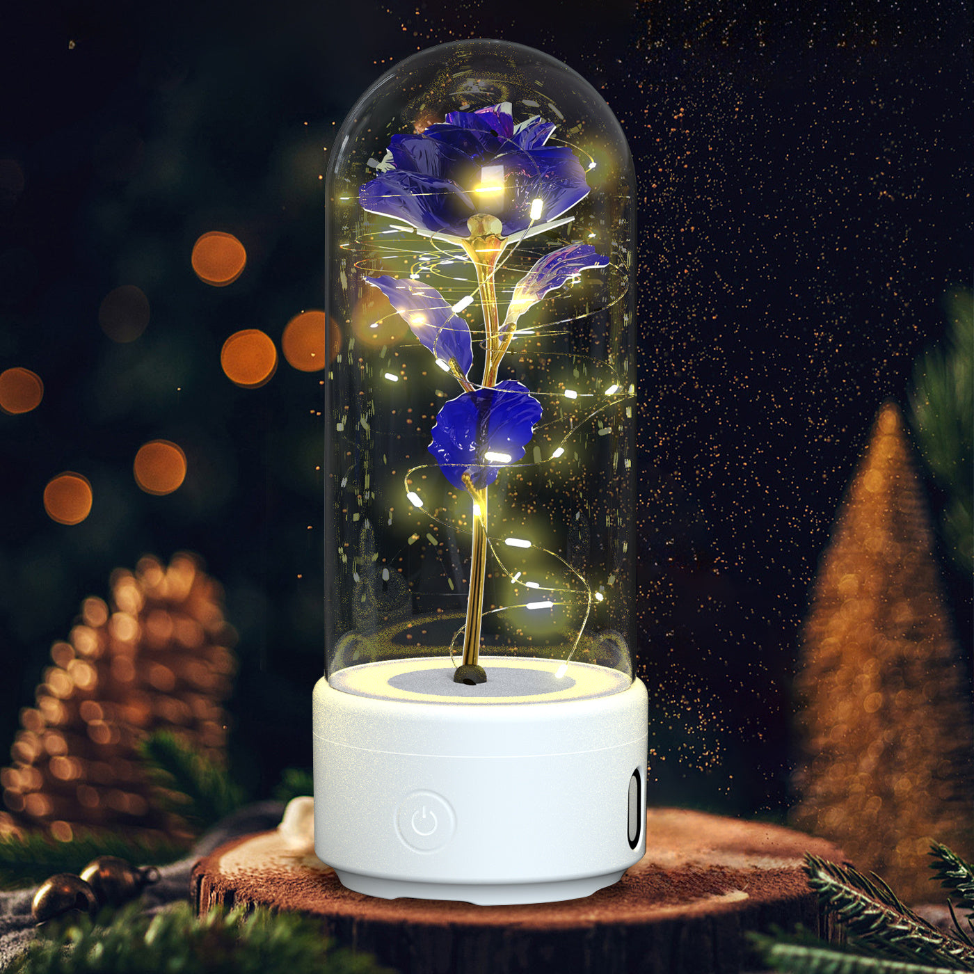 2-in-1 LED Rose Flower Lamp with Bluetooth Speaker | Romantic Glass Dome Gift