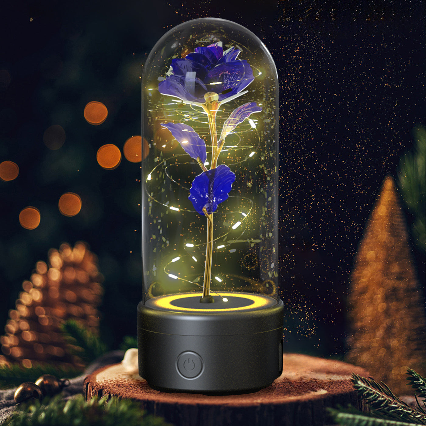 2-in-1 LED Rose Flower Lamp with Bluetooth Speaker | Romantic Glass Dome Gift