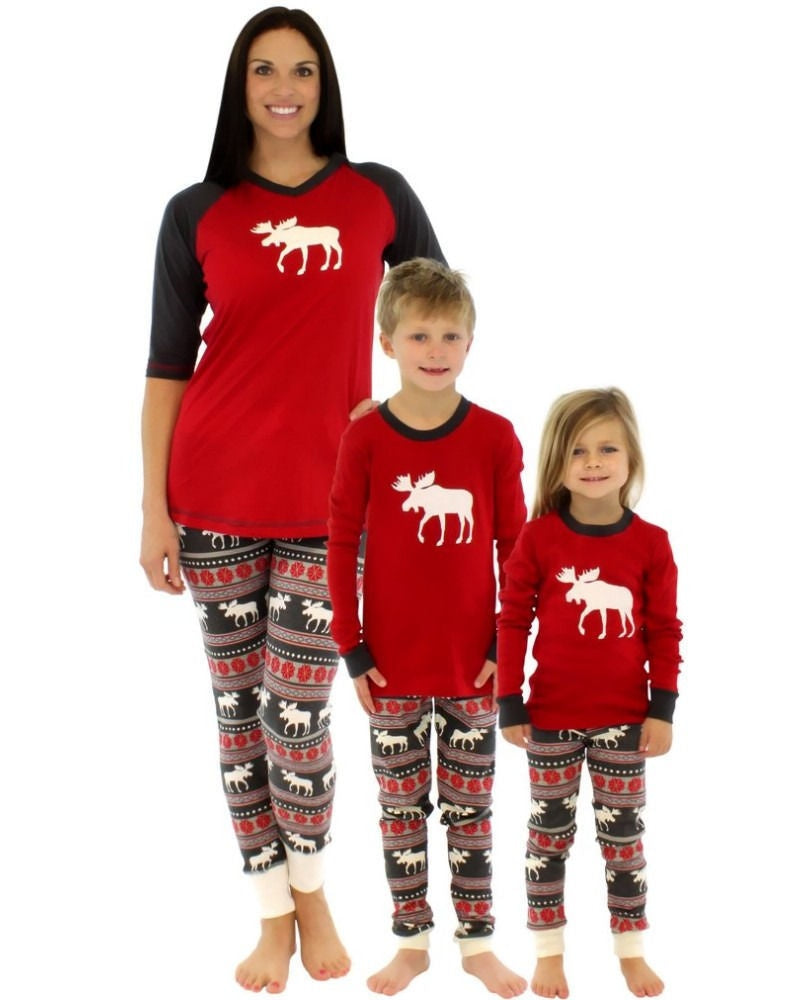 Matching Family Christmas Pajamas – Red Reindeer Print Holiday Set