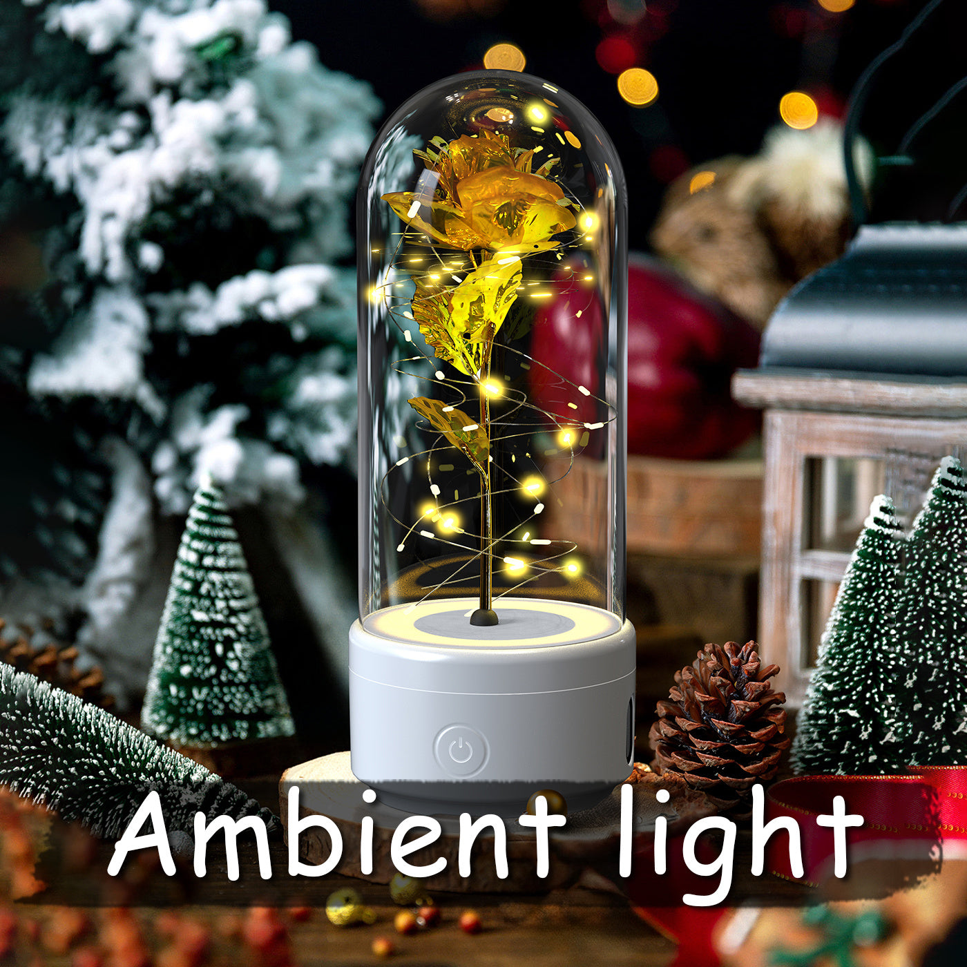 2-in-1 LED Rose Flower Lamp with Bluetooth Speaker | Romantic Glass Dome Gift