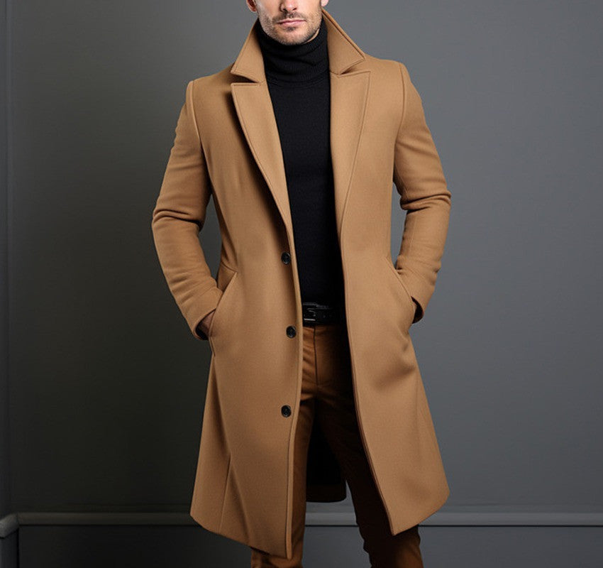 Men’s Slim Fit Winter Trench Coat – Classic Mid-Length Business Overcoat