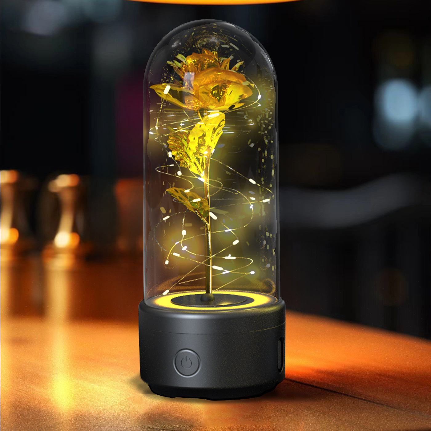 2-in-1 LED Rose Flower Lamp with Bluetooth Speaker | Romantic Glass Dome Gift
