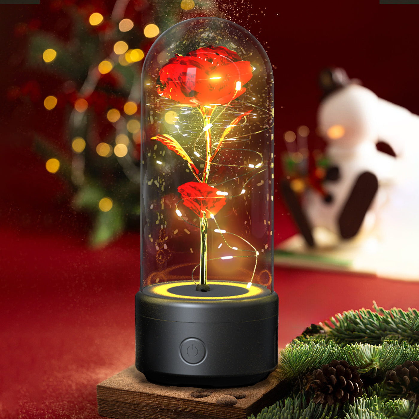 2-in-1 LED Rose Flower Lamp with Bluetooth Speaker | Romantic Glass Dome Gift