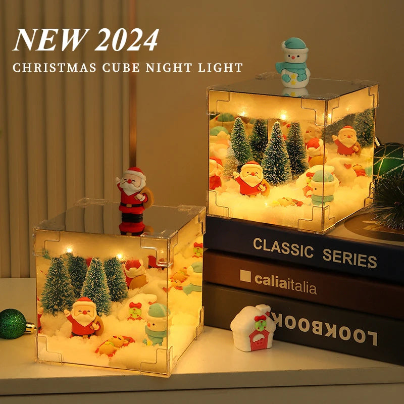 Christmas Glow Cube – 3D LED Santa & Tree Light Box